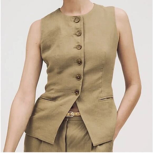 J. Crew Jackets & Blazers - NWT J. Crew Cutaway Linen Vest Top Womens 2 Dusty Fatigue Green Button Front